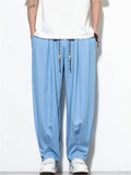 Mens Summer Drawstring Loose Fit Wide Leg Baggy Harem Pants