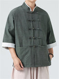 Men's Summer Retro Contrast Color Short-sleeved Tang Suit Shirt