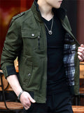 Men's Casual  Autumn Solid Color Cotton Stand Collar Cargo Jackets