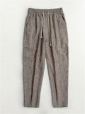 Mens Summer Striped Linen Blend Drawstring Cropped Beach Pants