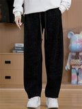 Unisex Casual Drawstring Straight Leg Pants with Plush Lining