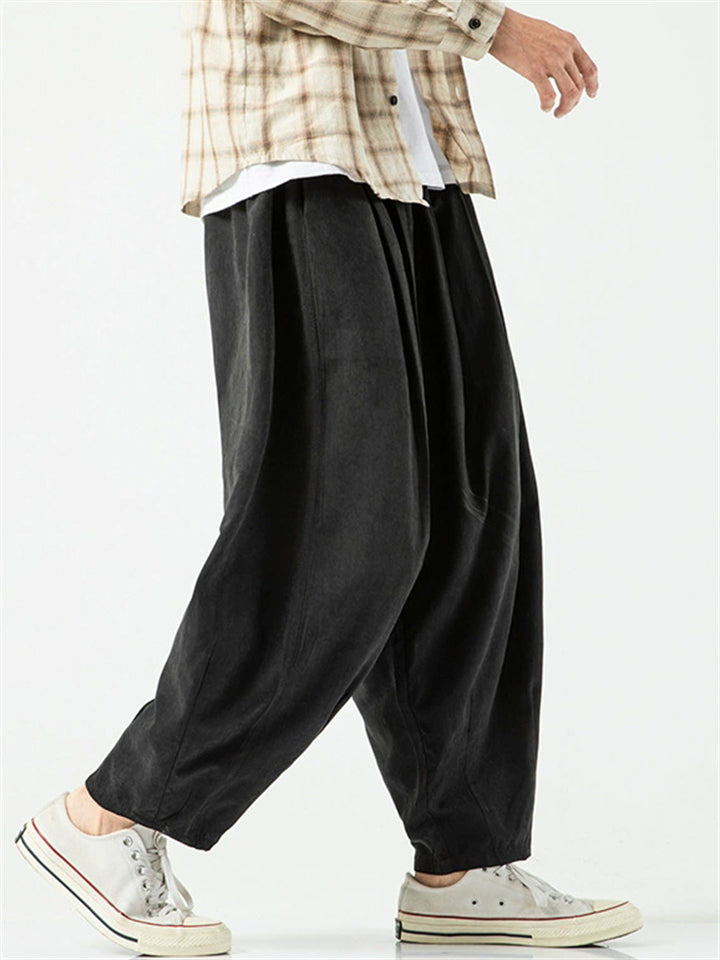 Casual Wide Leg Drawstring Cropped Pants for Men