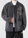Bamboo Leaf Embroidery Corduroy Lapel Jacket for Men