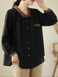 Ladies Embroidered Collar Loose Fit Casual Shirt
