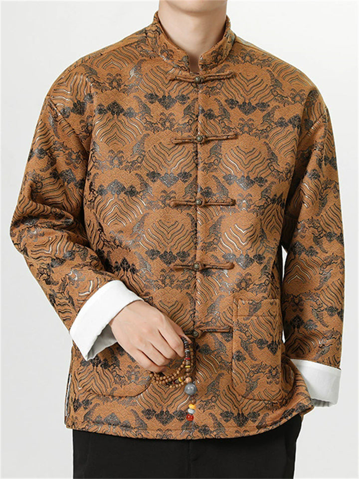 Men's Chinese Style Brocade Jacket with Embroidered Patterns and Frog Buttons