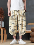 Mens Summer Floral Print Loose Wide Leg Capri Harem Pants