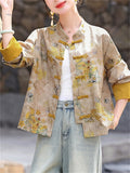 Women's Stand Collar Contrast Color Flowers Print Tang Suit Jacket