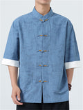 Men's Casual Chinese Style Print Stand Collar Tang Suit Shirt