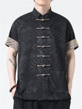 Men's Chinese-style Stand Collar Short Sleeve Jacquard Shirt