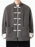 Men's Winter Warm Mandarin Collar Button-up Corduroy Jackets