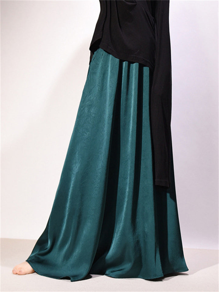 Women's Comfy Solid Color Big Hem A-Line Satin Skirt