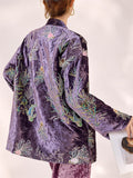 Women's Purple Round Neck Embroidered Sequin Cotton-padded Jacket