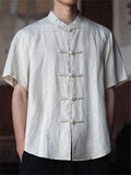 Men's Summer Linen Button Up Stand Collar Tang Suit Shirts