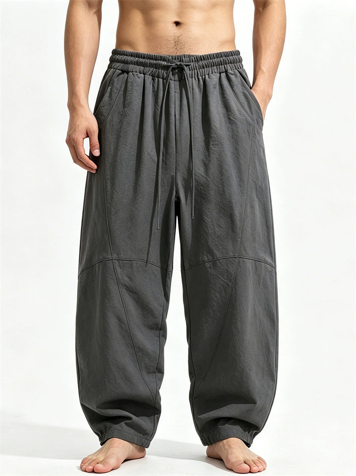 Men Japanese Style Baggy Joggers Wide Leg Drawstring Harem Pants