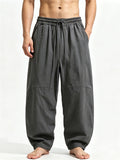 Men Japanese Style Baggy Joggers Wide Leg Drawstring Harem Pants