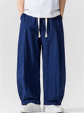 Men's Casual Simple Solid Color Drawstring Wide Leg Straight Pants
