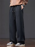 ‌Men's Autumn Winter Cotton Blend Loose Fit Pleated Straight Leg Casual Pants