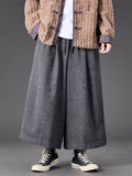 Men's Autumn Solid Color Drawstring Wide Leg Pants with Buttons Decor