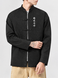 Men's Chinese Style Stand Collar Knot Button Embroidery Denim Jacket