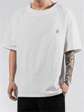 Men's Casual Solid Color Embroidery Loose Short Sleeve T-Shirt