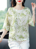 Female Elegant Summer Print O-Neck Half Sleeve Shirt