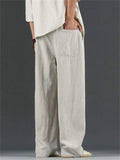 Men's Casual Chinese Style Solid Color Linen Drawstring Scimitar Pants