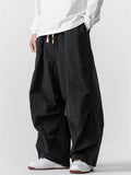 Men's Retro Solid Color Drawstring Wide Leg Cargo Pants