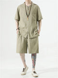 Men's 2Pcs Summer Round Neck Short Sleeve Solid Color Outfits