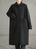 Winter Mid Length Long Sleeve Pockets Coat for Women
