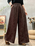Women's Ethnic Style Jacquard Elastic High Waist Wide Leg Straight Pants