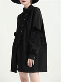 Women's Long Sleeve Asymmetric Collar Ruffled Trim Suit Shirts