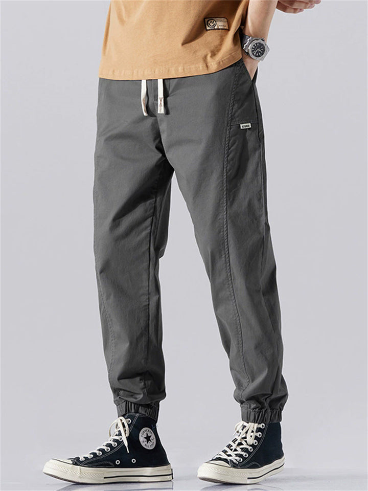 Men Cotton Blend Joggers Drawstring Elastic Waist Tapered Cargo Pants