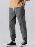 Men Cotton Blend Joggers Drawstring Elastic Waist Tapered Cargo Pants