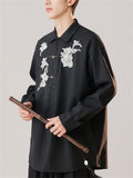 Oriental Style Men's Flower Embroidered Long Sleeve Lapel Shirts