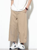 Mens Simple Casual Mid-waist Wide Leg Baggy Cropped Pants