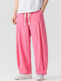 Men's Casual Simple Solid Color Drawstring Wide Leg Straight Pants