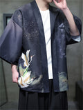 Chinese Vintage Zen Clothing Chinoiserie Print Cardigan Shirt for Men
