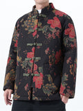 Mens Vintage Chinese Floral Print Quilted Tang Suit Jacket Warm Coat‌s