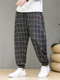 Men's Casual Drawstring Plaid Harem Jogger Pants