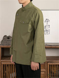 Retro Chinese Style Stand Collar Tang Suit Cargo Shirt for Men