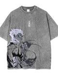 Mens Vintage Washed Anime Graphic Print Oversized T Shirt