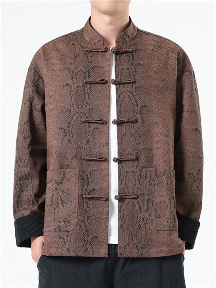 Men's Trendy Chinese Style Python Printed Stand Collar Tangsuit Jackets