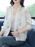 Chinese Style Women's Bamboo Hanzi Print Long Sleeve Jacket