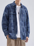 Men's Casual Plaid Lapel Long Sleeve Denim Shirts