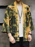 Chinese Zen Style Casual Print Long Sleeve Cardigan for Men