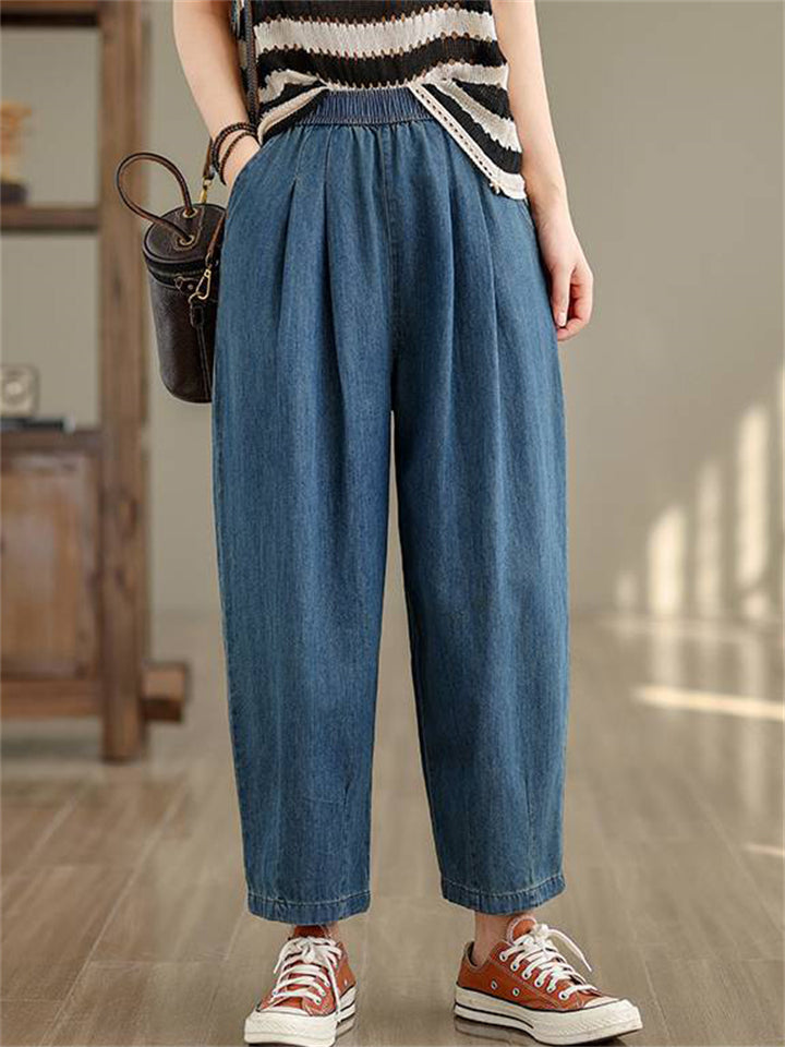 Women's Retro Distressed Wide-Leg Straight Cropped Jeans