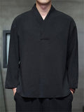 Men's Autumn Solid Color Zen Style Pullover Long Sleeve Shirts