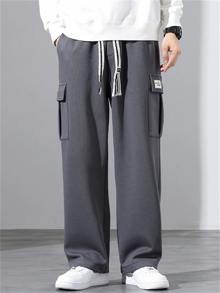 Men Casual Cargo Sweatpants Drawstring Baggy Wide Leg Pants