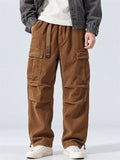 Men Japanses Style Corduroy Drawstring Loose Fit Wide Leg Cargo Pants