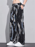 Men Abstract Marble Print Wide Leg Baggy Streetwear Pants